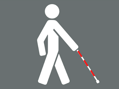 A graphic showing a person holding a red and white cane.